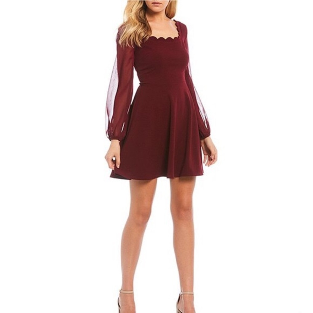 Flare dress with Chiffon Ballon Sleeve Scalloped Neck